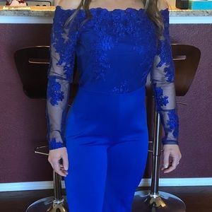Vibrant Blue Jumper With Lace Top and Sleeves